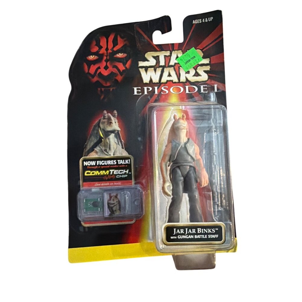 Star Wars Episode I Jar Jar Binks Action Figure With Gungan Battle Staff & CommT
